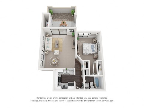 Floor plan for 1 bed, 1 bath, 748 sqft